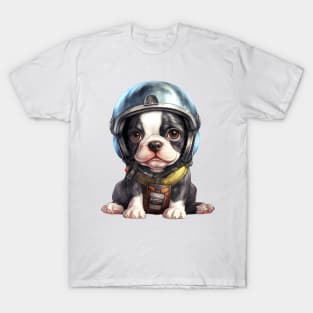 Boston Terrier Dog in Helmet T-Shirt